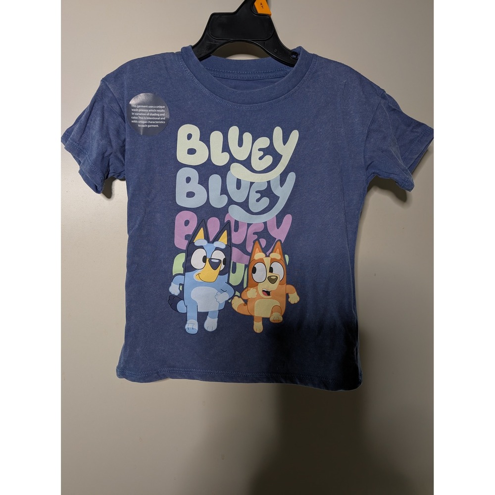 Bluey Bingo Kids Graphic T-Shirt Blue Unique Wash Short Sleeve Crewneck Tee 4T
